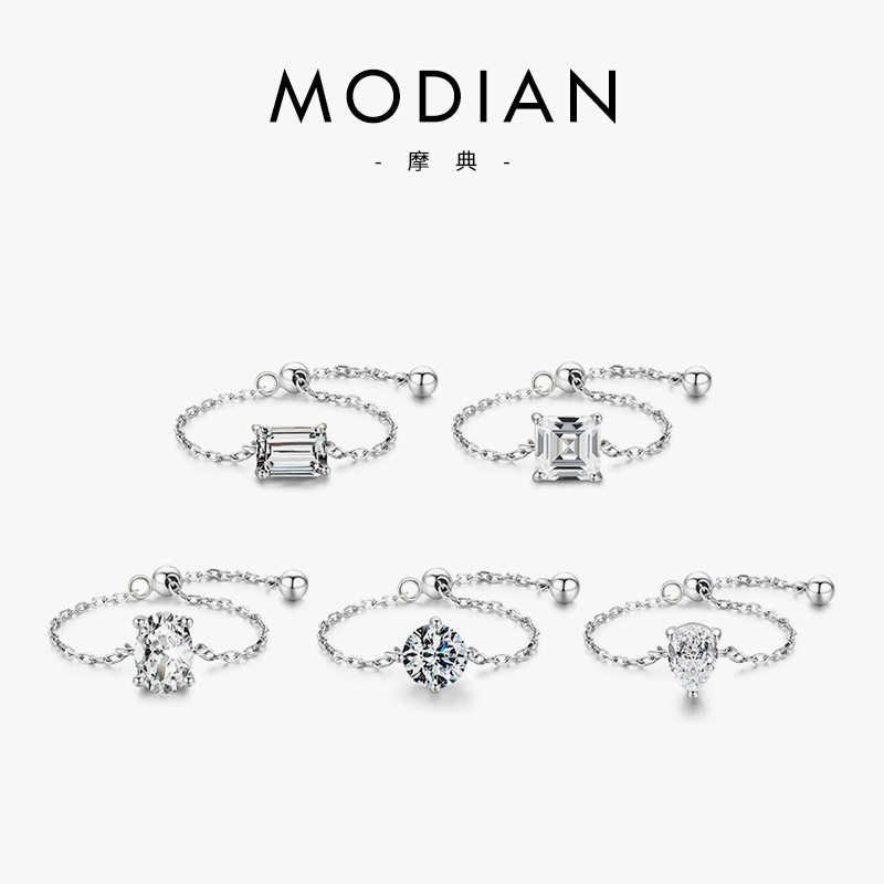 瑞士 Francesca s925银轻奢镶碎钻戒指欧美ins潮银饰品可调节链戒