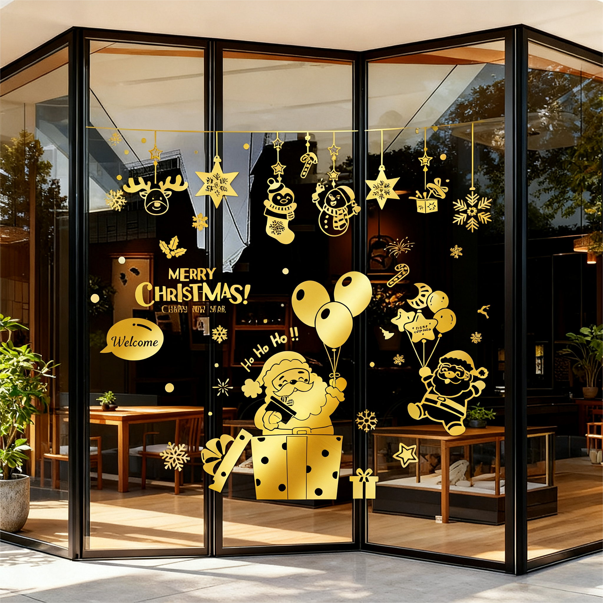 圣诞节装饰品背胶贴纸圣诞树场景