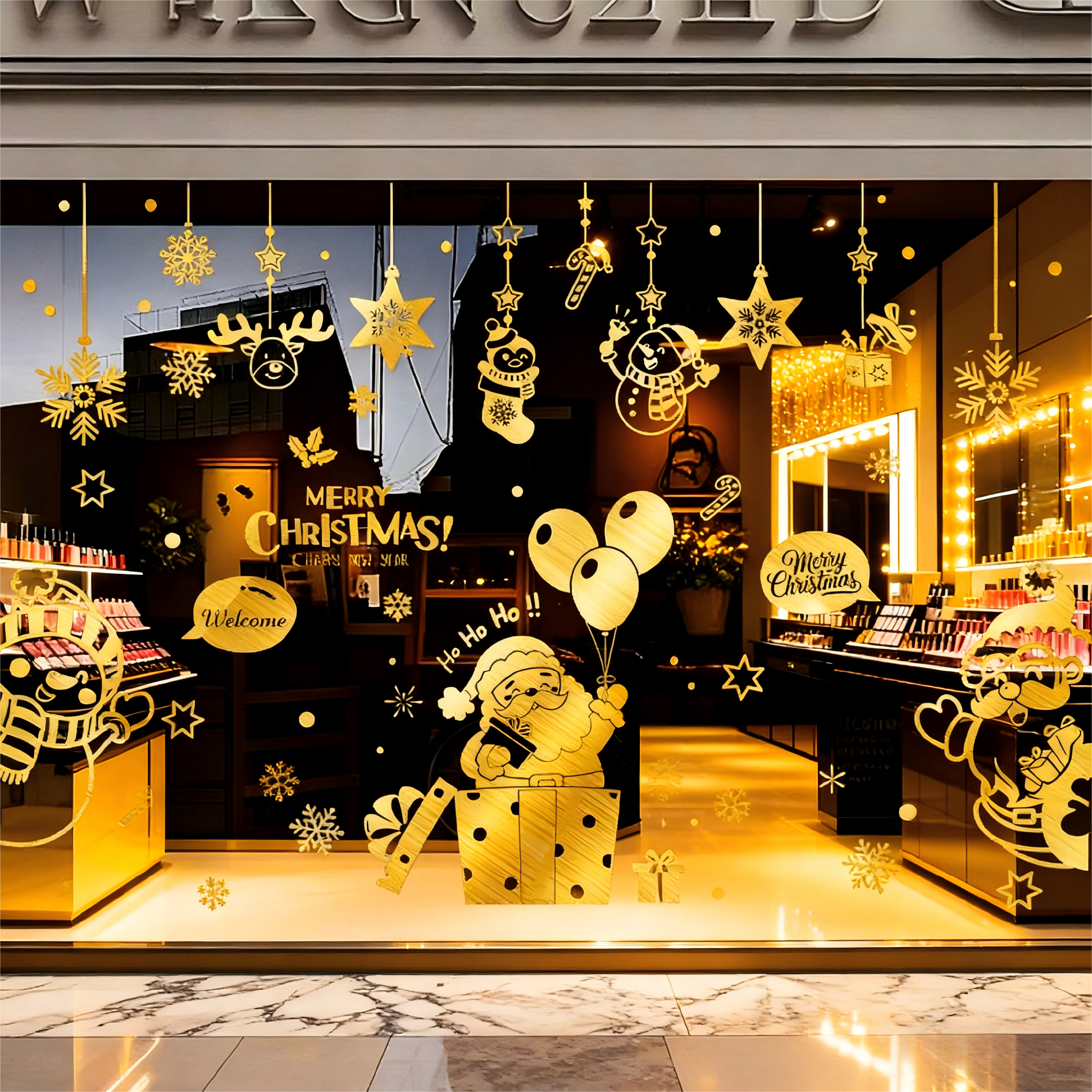 圣诞节装饰品玻璃门贴纸圣诞老人