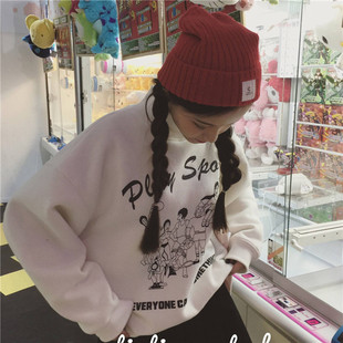 向日宅物林小宅同款韩版宽松套头卡通印花高领卫衣加绒女学生外套
