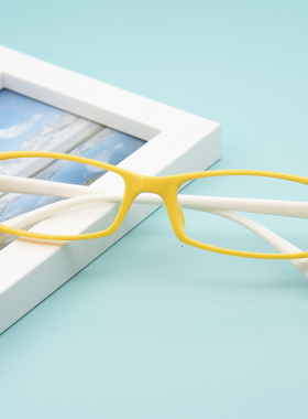 近视老花眼镜框超轻tr90长方形黄色框彩白色宽腿镜架橘色小糖果色
