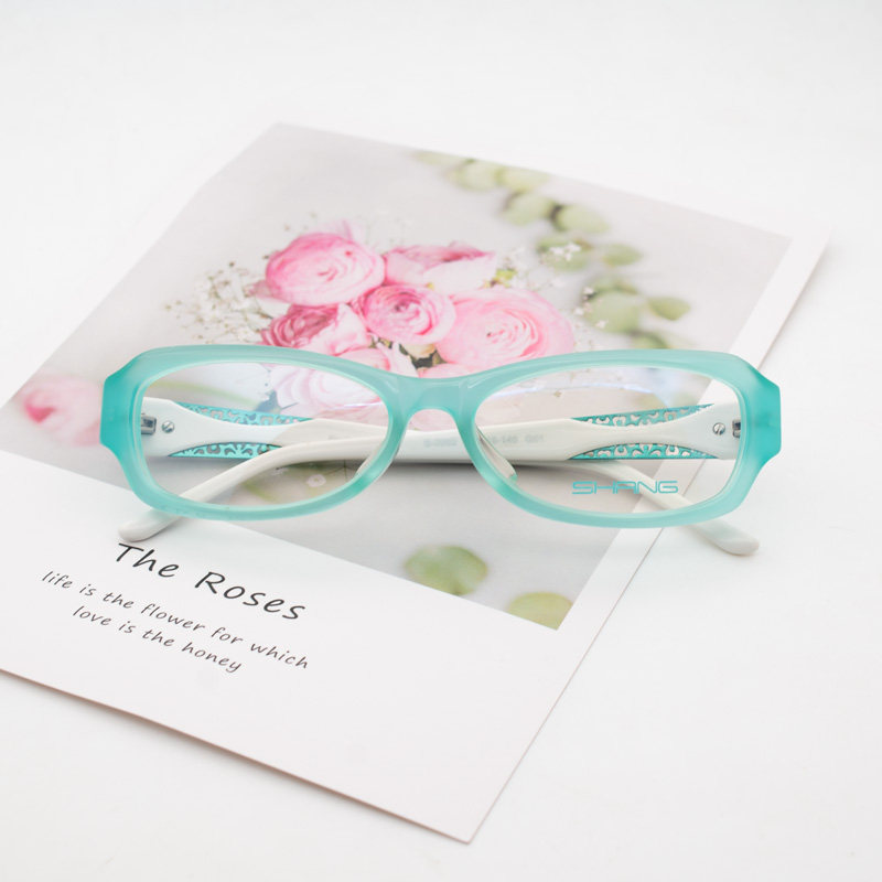小清新透明板材绿色眼睛框镶钻镂空宽腿糖果色彩色清冷系眼镜框架