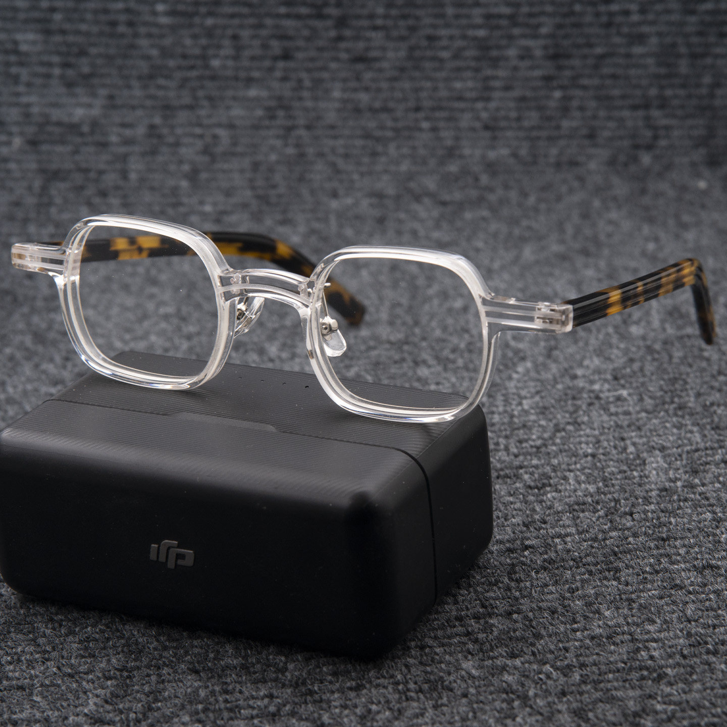 时尚茶色小框近视眼镜架磨砂平光女宽边带鼻托板材男多边形眼镜框