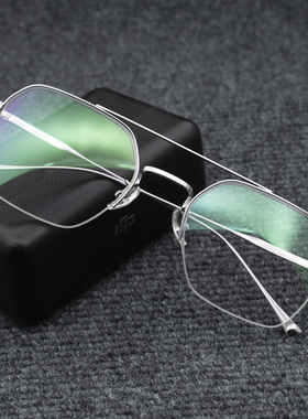 半框银边眼镜框纯钛女男双梁近视老花眼镜架官员titan金丝边黑色