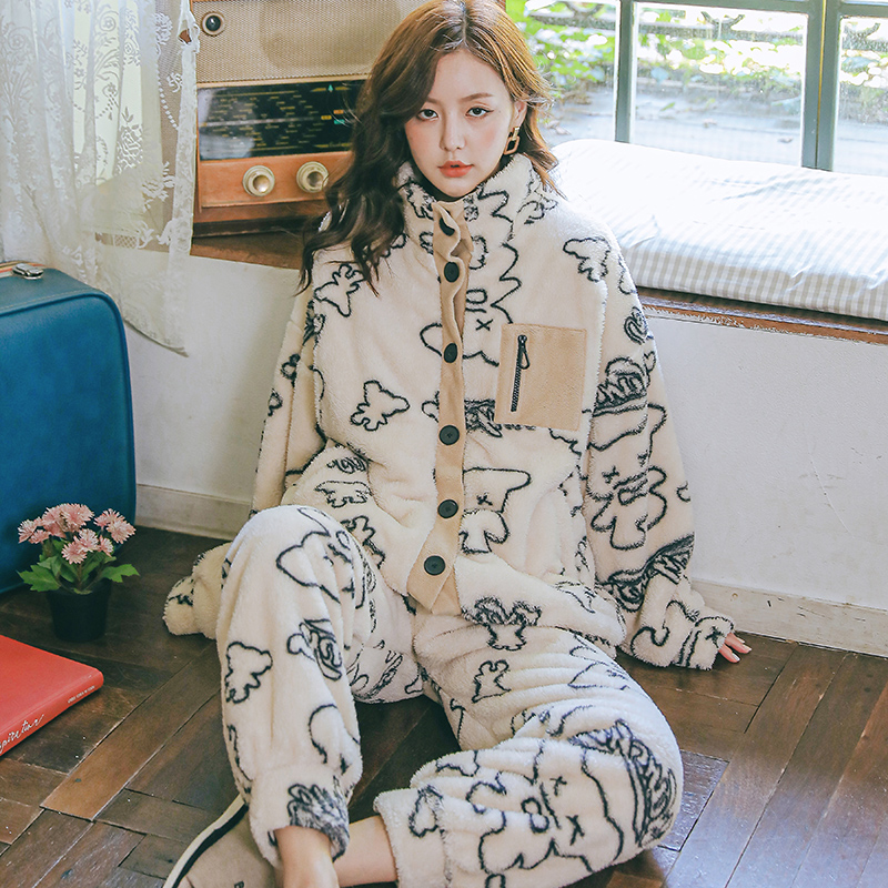 月子服秋冬季款珊瑚绒11月份12产后喂奶哺乳孕妇睡衣冬季加厚加绒