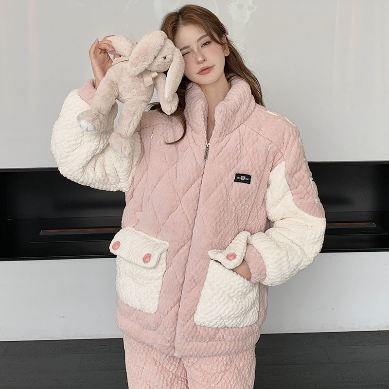 孕妇睡衣冬季夹棉三层加厚加绒保暖月子服产后产妇喂奶哺乳套装