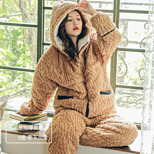 孕妇睡衣冬季 夹棉三层加厚加绒保暖月子服产后产妇喂奶哺乳套装