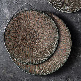 日式复古窑变釉餐盘酒店摆盘餐具牛排盘子平盘深盘家用菜盘米饭碗