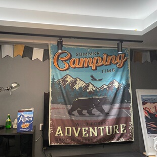 野熊户外旅行帐篷冰山森林风景房间墙壁背景复古装饰个性小众挂布