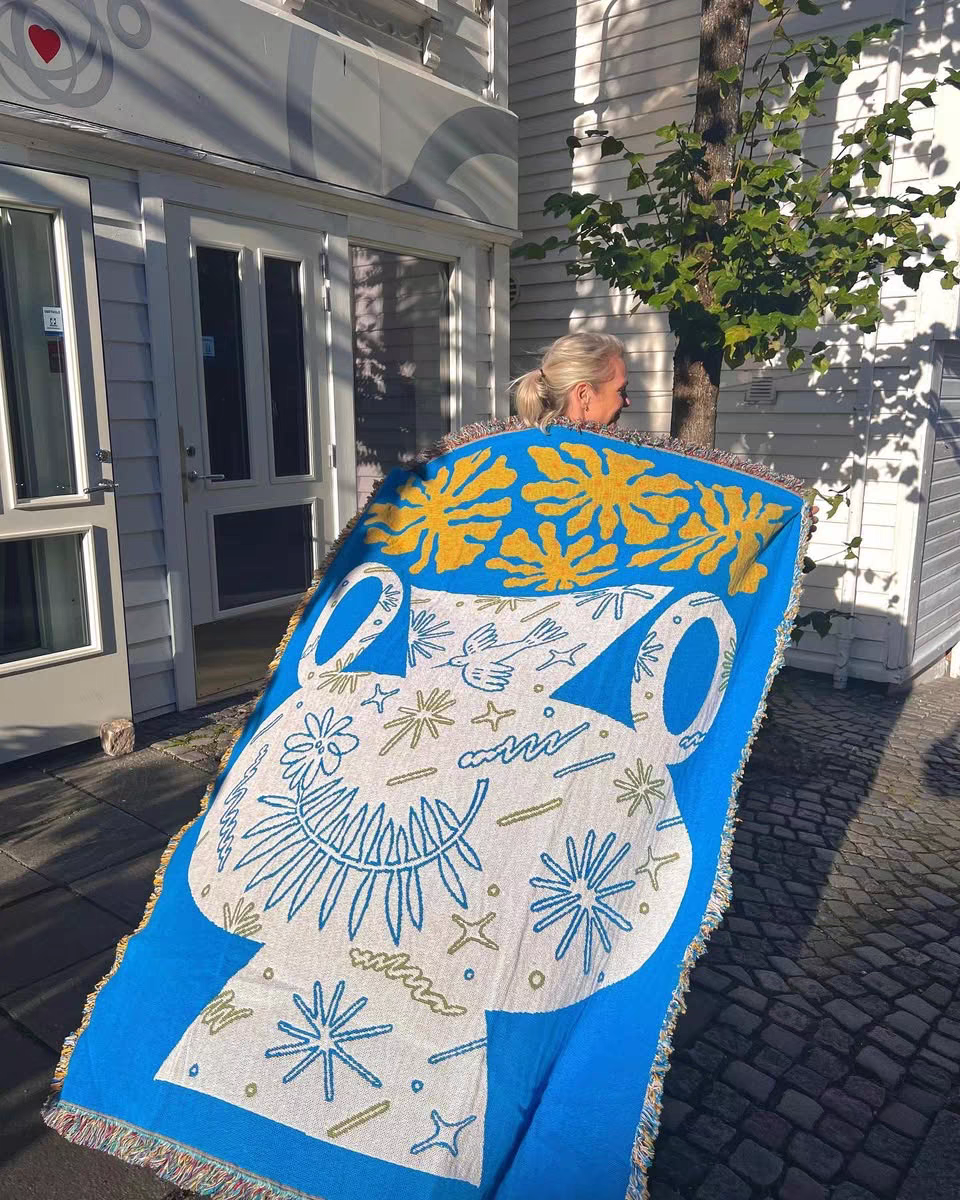 北欧风ins风卡通动物挂毯沙发毯编织涤棉混纺非印花