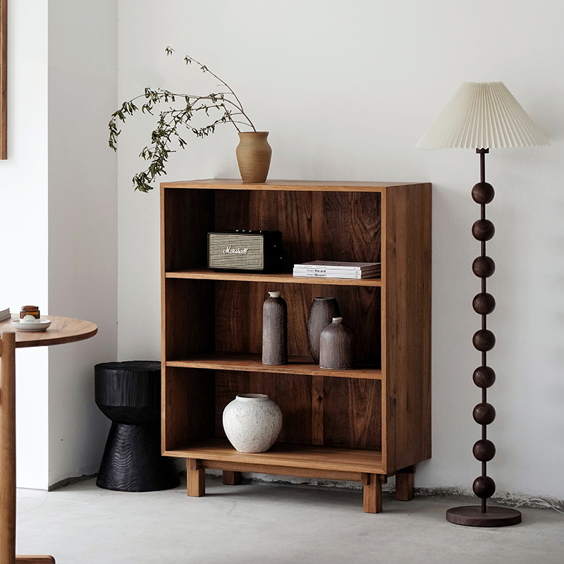 北欧中古缅甸柚木储物柜中式组合书柜无门茶柜复古餐边柜