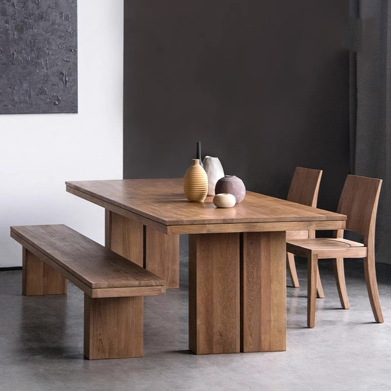 进口柚木家具纯实木餐桌长桌原木中古复古方桌家庭