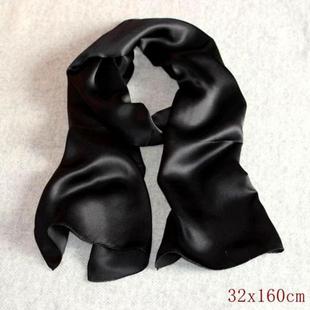 定制缎面光泽天然真丝素绉缎低调百搭纯素黑色方长方巾丝披肩围巾