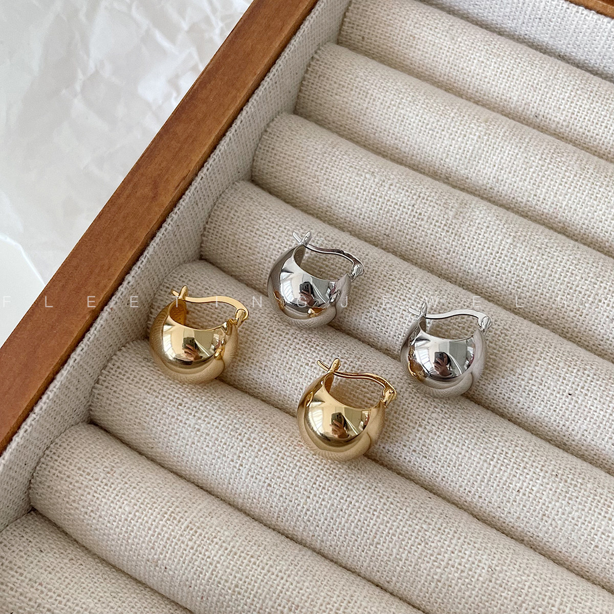 fleetingjewelry925纯银简约气质小众设计金属球个性耳钉耳环女