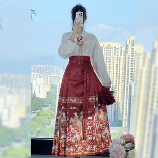 池秋记汉服凤来仪原创日常搭配刺绣针织衫飞机袖新中式马面裙秋冬