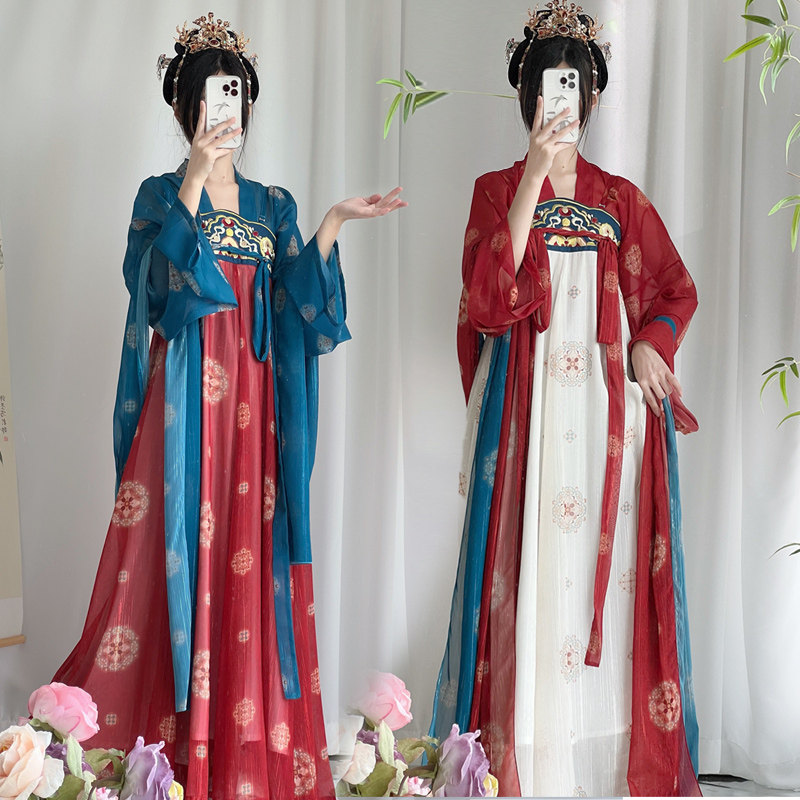 汉服女原创唐制复原齐胸破裙一片式日常春夏国色芳华套装