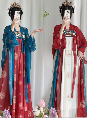 汉服女原创唐制复原齐胸破裙一片式日常春夏国色芳华套装