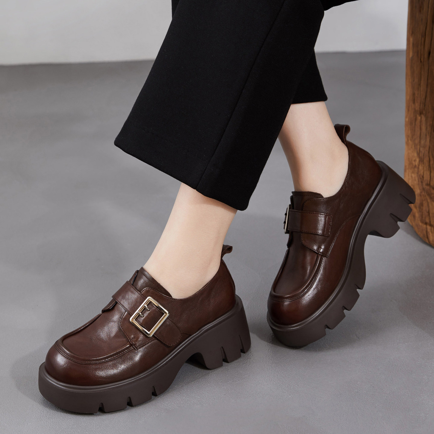 头层牛皮jk乐福鞋女2026新款粗跟厚底百搭小皮鞋复古真皮黑色单鞋,女鞋,乐福鞋（豆豆鞋）,淘宝优惠券,粉丝福利购,淘宝优惠卷