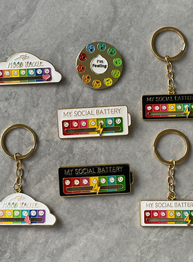 社交电量胸针心情转换别针转盘可转动徽章彩色社交能量社恐胸针