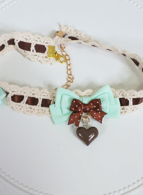 新品浅绿巧克力蝴蝶结项链lolita