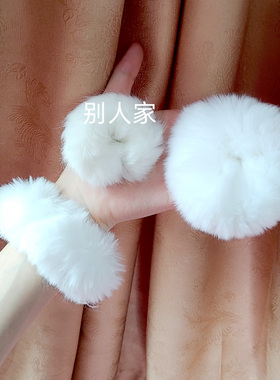 包邮 白色毛毛发圈日系软妹萝莉Lolita双马尾少女发饰发绳橡皮筋