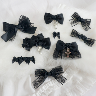 泣血玫瑰骑士黑色蕾丝蝴蝶结头饰边夹发夹圆舞曲Lolita哥特暗黑系