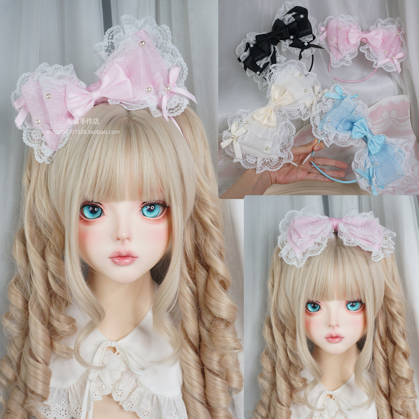 Lolita大蝴蝶结kc发箍边夹洛丽糖果色纱款花边少女头饰doll感娃娃