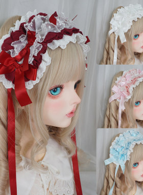 Lolita蓝粉红色发带蕾丝花边头饰