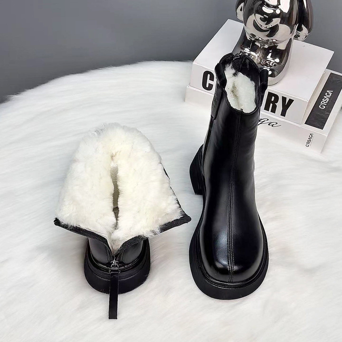 雪地靴女款2025新款冬季加绒加厚保暖英伦风切尔西厚底羊毛马丁靴,女鞋,马丁靴,淘宝优惠券,粉丝福利购,淘宝优惠卷