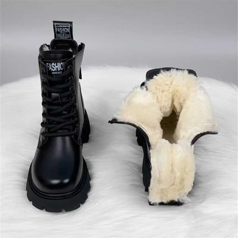 真皮厚底羊毛保暖马丁靴女