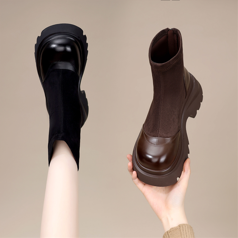 超火翻毛皮厚底马丁靴女2025新款秋冬季显瘦小个子增高短靴瘦瘦靴