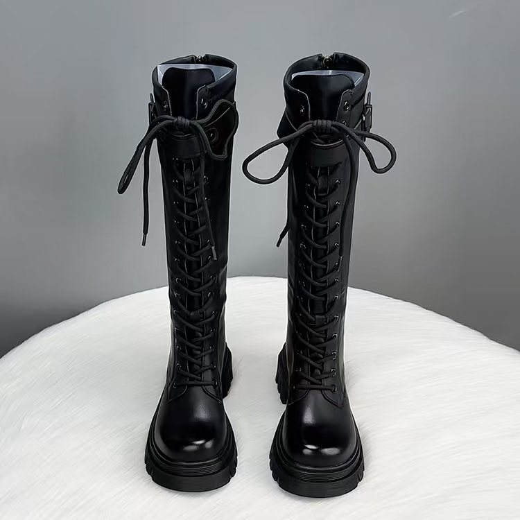 真皮长筒靴2025新款秋冬英伦风单靴厚底显瘦长靴不过膝爆款高筒靴