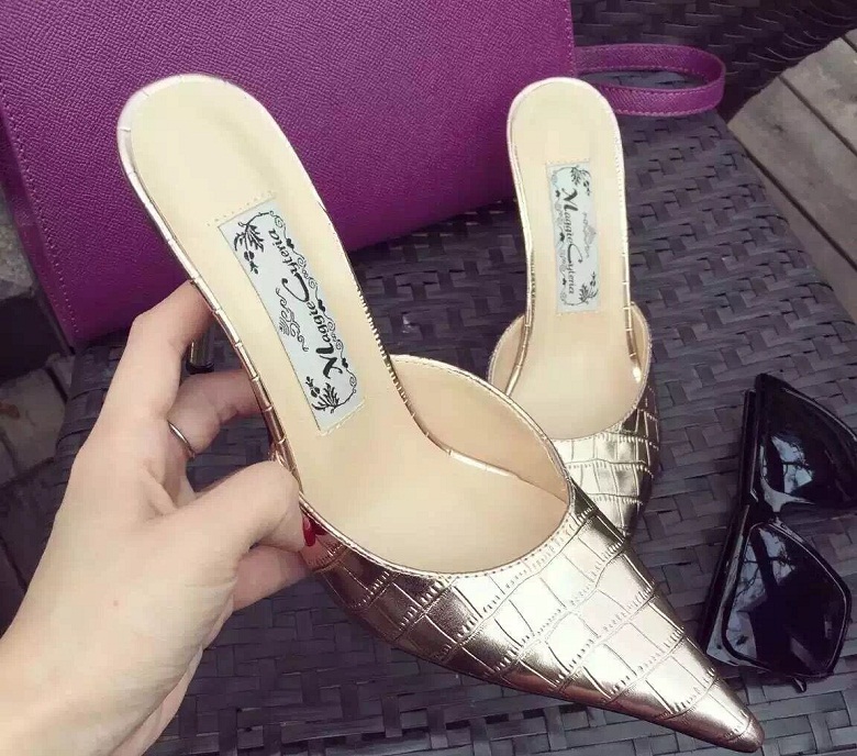 2025夏季新款细跟真皮浅口凉女半