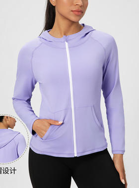 女秋冬瑜伽服外套连帽修身显瘦健身衣拉链速干跑步运动外套32624