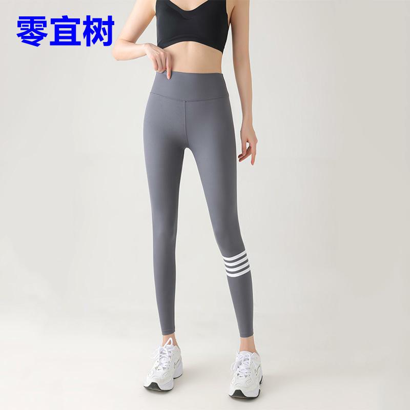 9015春夏新款鲨鱼裤TB印花打底裤外穿九分裤四条杠条纹瑜伽裤