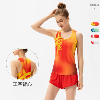 马拉松速干背心女印花健身运动背心训练服亲子装跑步上衣Y132201