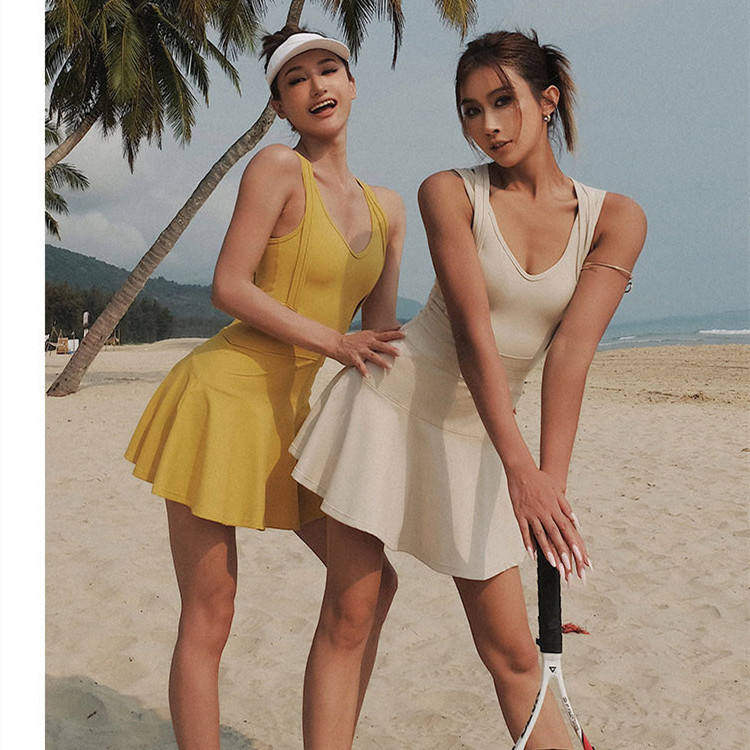 美背2026无袖短款跑步网球裙瑜伽服运动健身套装夏季女弹性修身