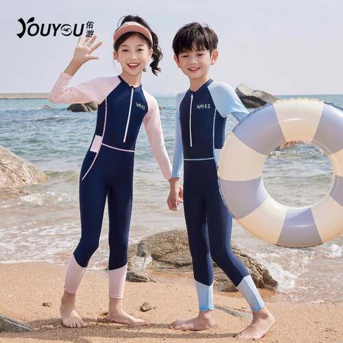 儿童泳衣青少年新款冬季温泉连体游泳衣中大童专业快干训练游泳装