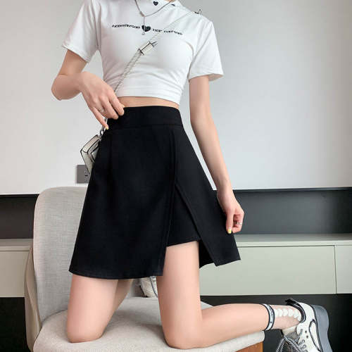 半身裙胖百褶夏季女a字裙显瘦微胖开叉短裙2026高腰大码黑色包臀