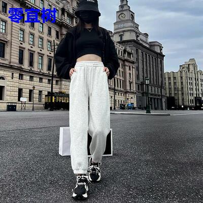 灰色运动裤女秋冬季2025新款加绒加厚小个子休闲百搭九分束脚卫裤