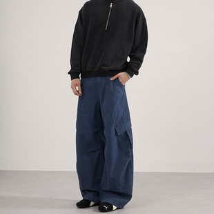 Yuquan 男装 美式复古vintage法工蓝工装裤男女水洗做旧弯刀