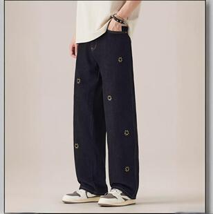 Yuquan2026新款美式黑色刺绣牛仔裤男款直筒宽松阔腿垂感潮流休闲