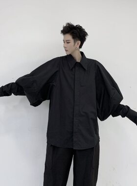 Yuquan设计师风潮大灯笼袖黑色衬衫男宽松廓形衬衣上衣舞台演唱会