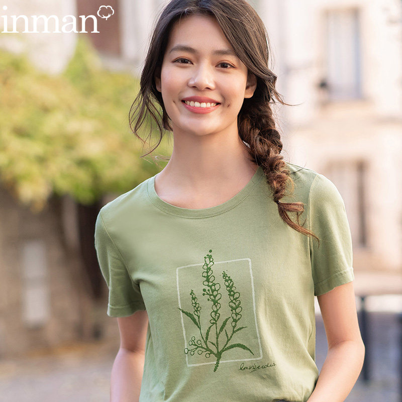 茵曼官方旗舰店2020年新款夏装夏季女装纯棉短袖t恤上衣女茵蔓t桖