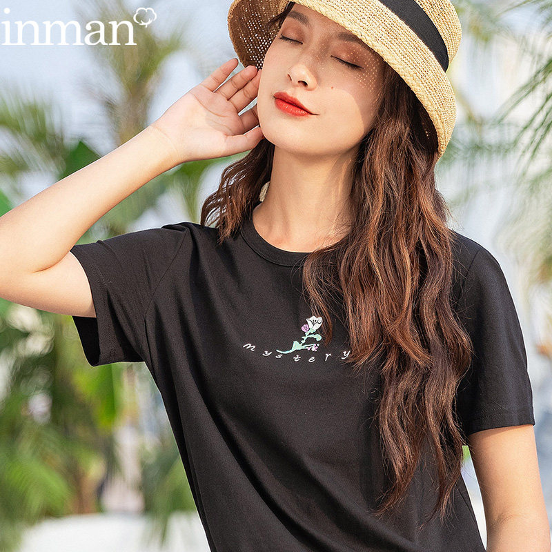 茵曼旗舰店女装茵蔓纯棉时尚T恤洋气短袖2020年新款夏装t桖丅恤