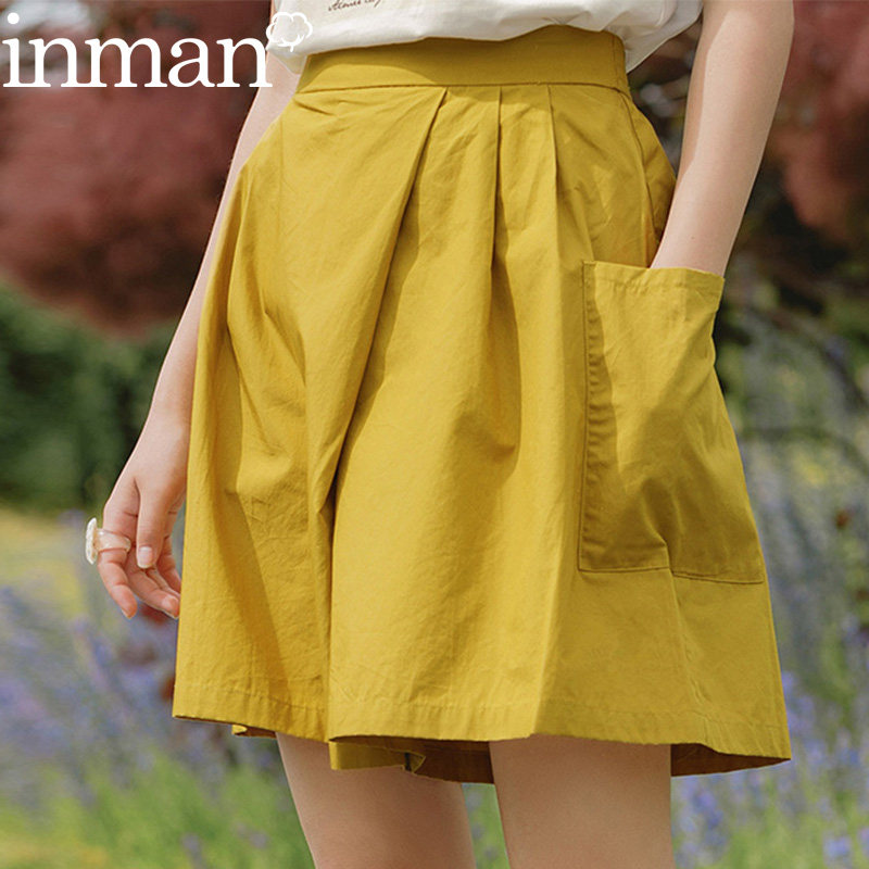 茵曼2020新款夏季外穿纯棉休闲短裤五分裤女阔腿裙裤茵蔓宽松裤裙