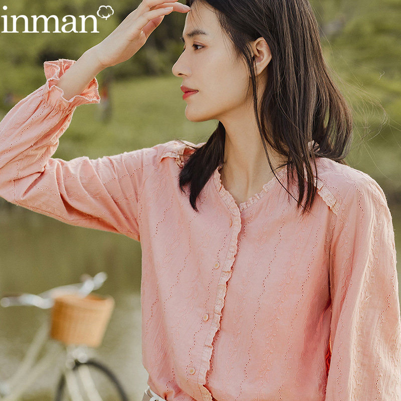 茵曼旗舰店女装新款茵蔓洋气长袖衬衣衬衫纯棉全棉2020年秋装女士