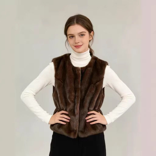 秋冬新款皮草狐狸毛马甲背心加厚毛毛收腰抽绳水貂坎肩护胸暖背女