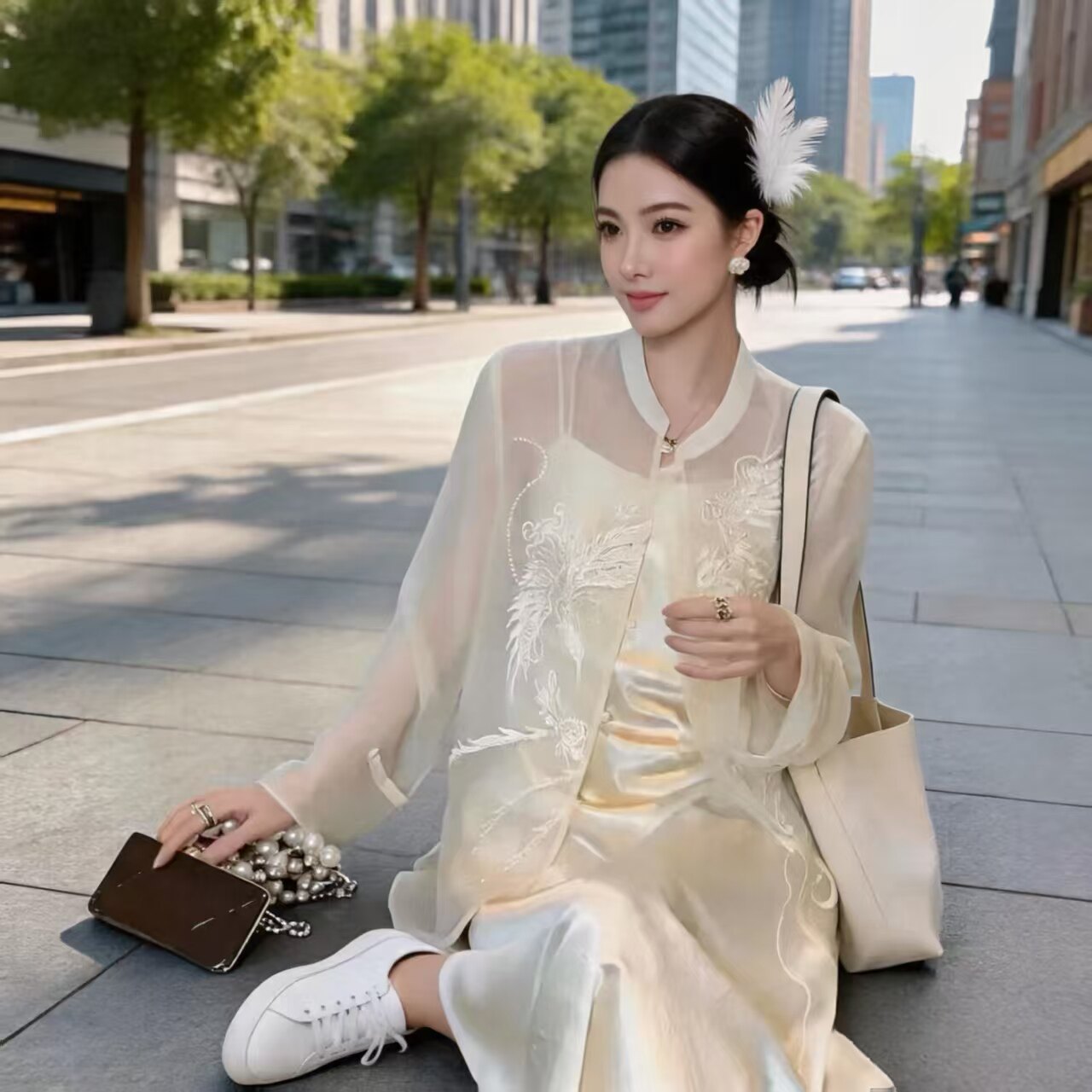 新中式重工刺绣宽松防晒妈妈衬衫