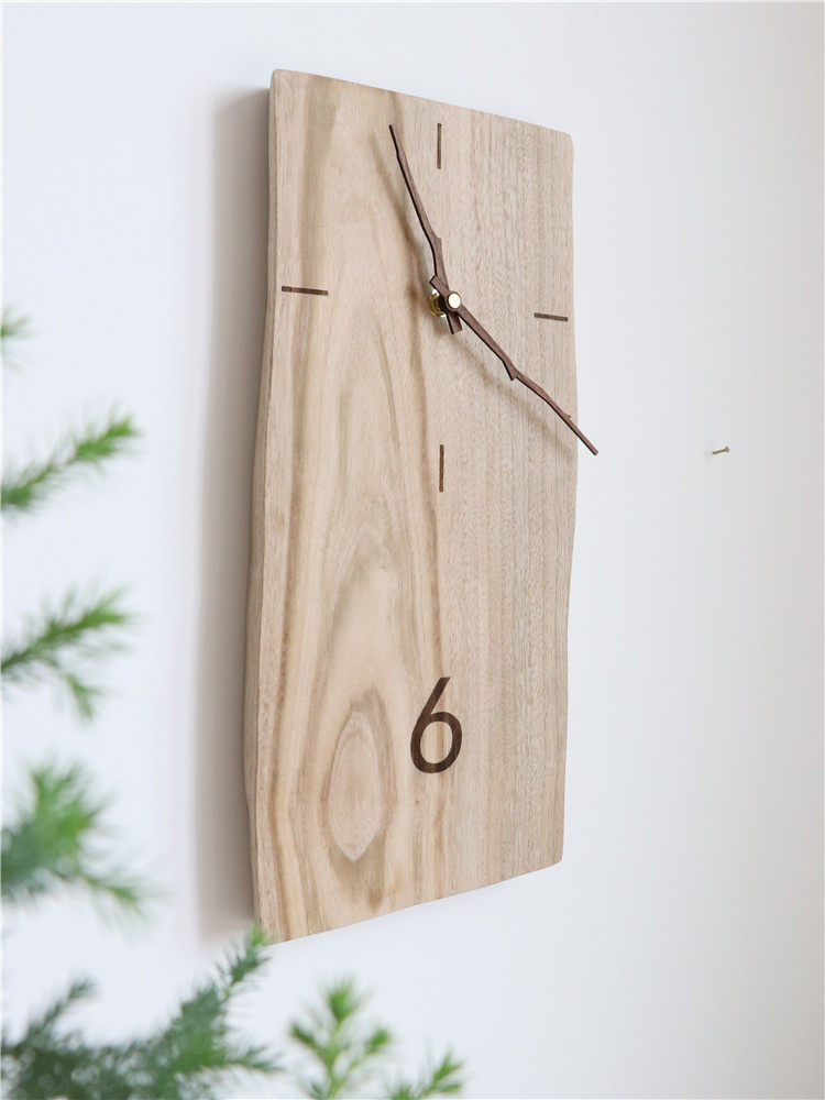 木质年轮钟表个性创意简约风原木挂钟文艺侘寂风装饰北欧客厅时钟
